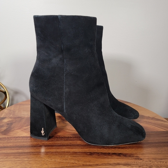 Sam Edelman Codie Black Suede Ankle Boots Size 7.5 Block Heels - Picture 3 of 15